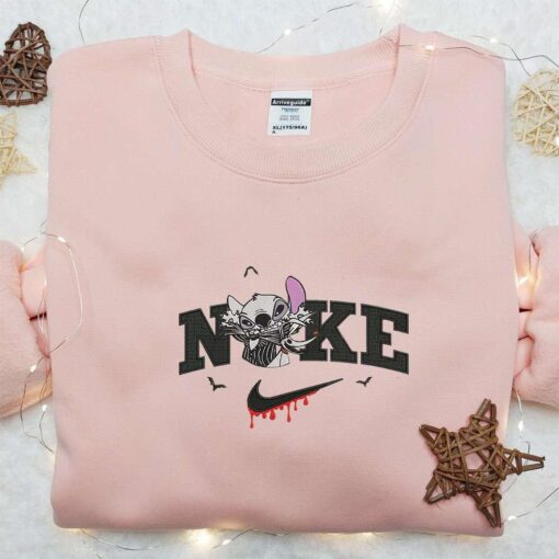 Nike x Stitch Jack Skellington with Zero Embroidered Shirt The Nightmare Before Christmas Characters Embroidered T shirt Nike Inspired Embroidered Sweatshirt