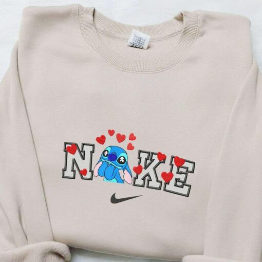 Nike x Stitch Love Cartoon Embroidered Shirt Nike Inpired Embroidered T shirt Best Gift Ideas for Family