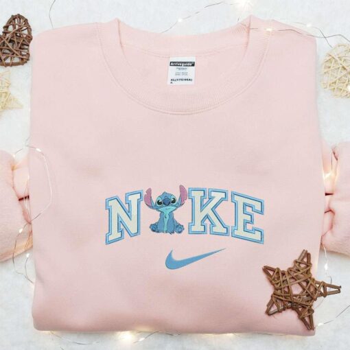 Nike x Stitch Sit Embroidered Shirt Disney Characters Embroidered Hoodie Best Gift Ideas