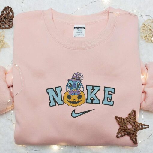 Nike x Stitch Witch Pumpkin Embroidered Sweatshirt Cute Halloween Embroidered Shirt Nike Inspired Embroidered Hoodie