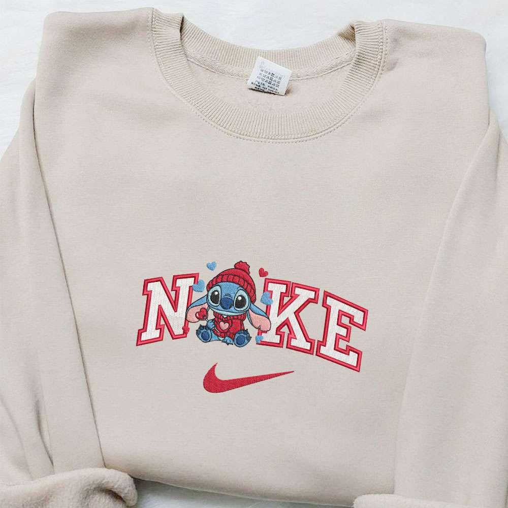 Nike x Stitch With Heart Lollipop Embroidered Shirt Disney Characters Embroidered Hoodie Best Valentines Day Gift Ideas