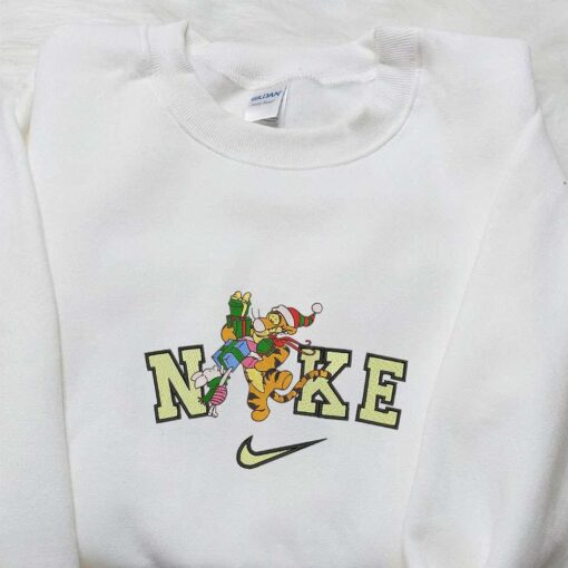 Nike X Tigger Piglet Santa Gifts Embroidered Sweatshirt Winnie The Pooh Characters Embroidered Shirt Nike Inspired Embroidered Hoodie