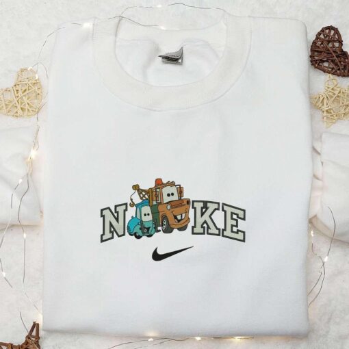 Nike X Tow Mater And Guido Cars Embroidered Shirt Pixar Cars Disney Cartoon Embroidered Sweatshirt Nike Inspired Embroidered Hoodie
