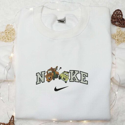 Nike X Tow Mater And Luigi Cars Embroidered Shirt Pixar Cars Disney Cartoon Embroidered Sweatshirt Nike Inspired Embroidered Hoodie