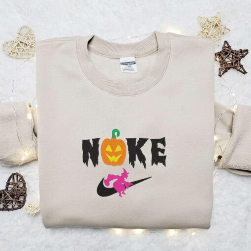 Nike x Witch and Pumpkin Embroidered Sweatshirt Nike Inspired Embroidered Shirt Best Halloween Gift Ideas