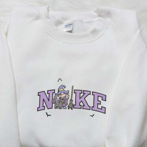Nike x Witch Gnome Bats Halloween Embroidered Shirt Cute Halloween Embroidered Shirt Nike Inspired Embroidered Shirt