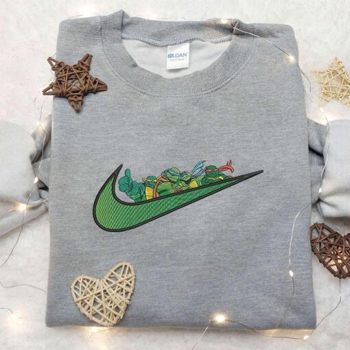 Ninja Turtles x Nike Swoosh Embroidered Hoodie Teenage Mutant Ninja Turtles Embroidered Shirt Nike Inspired Embroidered Shirt