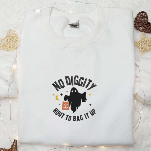 No Diggity Bout To Bag It Up Ghost Embroidered Shirt Halloween Shirt Ideas Halloween Clothing