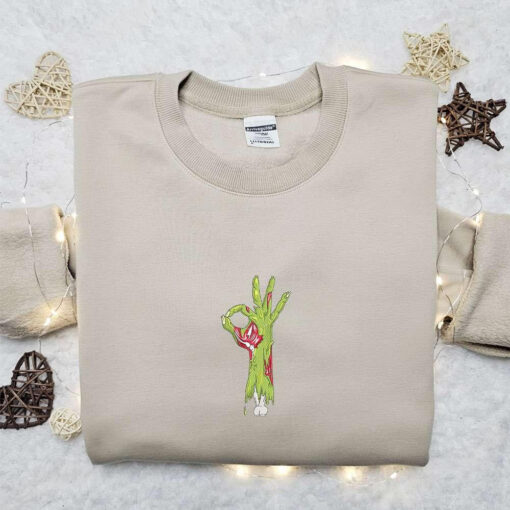 Okay Sign Zombie Hand Embroidered Sweatshirt Halloween Embroidered Hoodie Best Halloween Gift Ideas