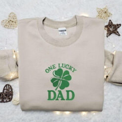 One Lucky Dad Clover Embroidered Shirt Fathers Day Embroidered Hoodie Best Saint Patricks Day Gift Idea