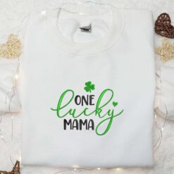 One Lucky Mama Embroidered Shirt Mothers Day Embroidered Hoodie Best Saint Patricks Day Gift Idea