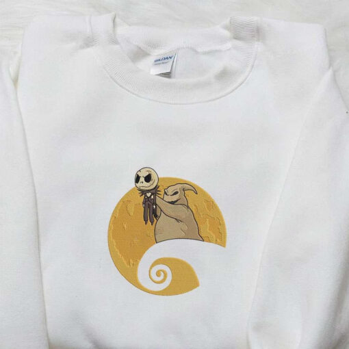 Oogie Boogie And Jack Skellington Moon Embroidered Sweatshirt The Nightmare Before Christmas Embroidered Hoodie Halloween Embroidered Shirt
