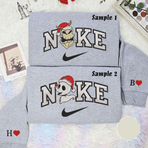 Oogie Boogie And Zero Christmas Embroidered Couples Shirts