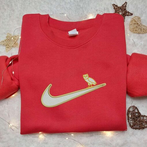 Owl x Nike Swoosh Embroidered Sweatshirt Animal Embroidered Shirt Nike Inspired Embroidered Shirt