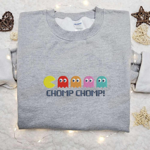 Pac Man Ghosts Chomp Chomp Embroidered Sweatshirt Video Game Characters Embroidered Hoodie Best Halloween Gift Ideas