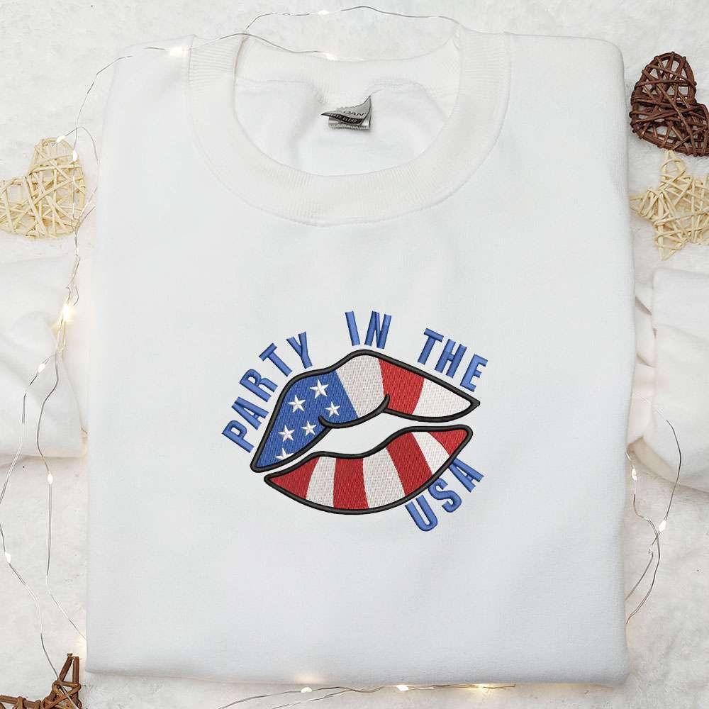 Party In The USA Lips Embroidered Shirt National Day Gifts