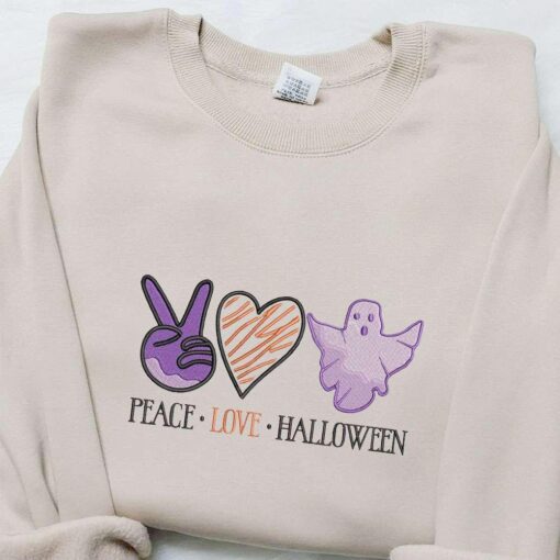 Peace Love Halloween Embroidered Sweatshirt Cute Halloween Embroidered Hoodie Best Halloween Gift Ideas