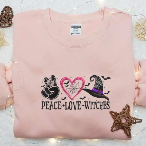 Peace Love Witches Embroidered Sweatshirt Halloween Embroidered Hoodie Best Halloween Gift Ideas