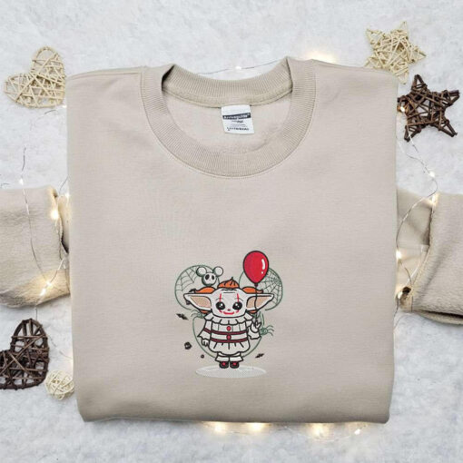 Pennywise Baby Yoda Embroidered T shirt IT Horror Movie Embroidered Shirt Best Gift Ideas