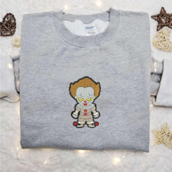 Pennywise Chibi Embroidered Sweatshirt Horror Movie Embroidered Hoodie Best Halloween Gift Ideas
