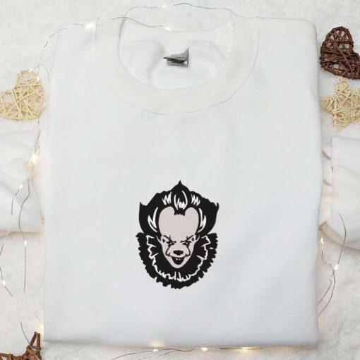 Pennywise Embroidered Hoodie Clown Face Horror Movie Embroidered Sweatshirt Best Gifts for Halloween Lovers