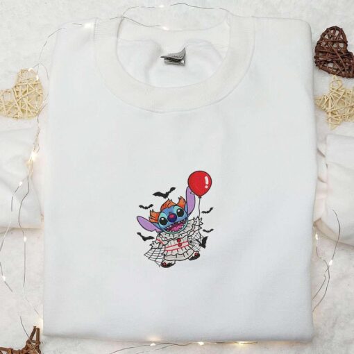 Pennywise Stitch Balloon Embroidered T shirt Lilo And Stitch Disney Embroidered Hoodie Best Gift Ideas