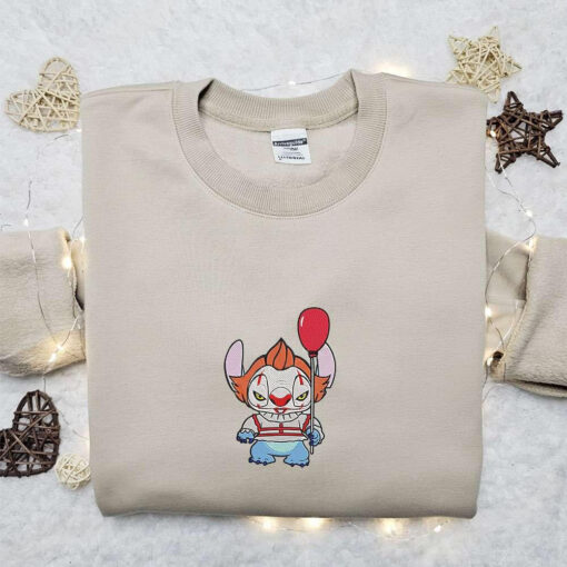 Pennywise Stitch Chibi Balloon Embroidered Sweatshirt It Horror Movie Embroidered Shirt Best Gift Ideas