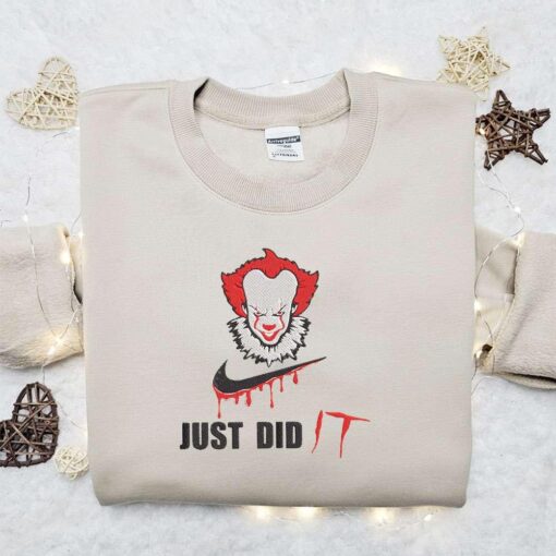 Pennywise x Swoosh Movie Embroidered Sweatshirt Halloween Embroidered Shirt Best Halloween Gift Ideas for Family