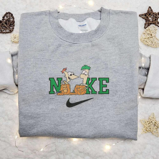 Phineas and Ferb Pumpkin Halloween x Nike Embroidered Sweatshirt Horror Movie Halloween Embroidered Shirt Best Halloween Gift Ideas