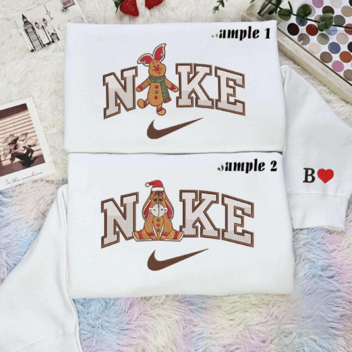 Piglet And Eeyore Gingerbread Pooh Team Christmas Embroidered Couples Shirts