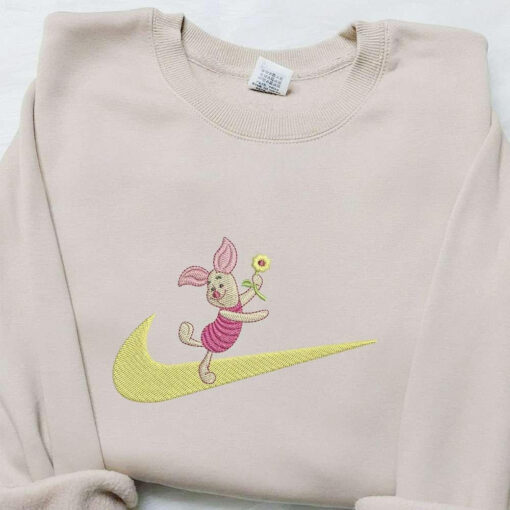 Piglet Cartoon X Swoosh Embroidered Hoodie Disney Characters Embroidered Shirt Best Gift Ideas For Family
