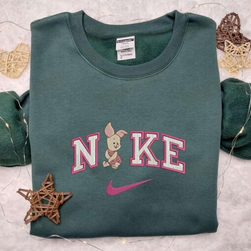 Piglet X Nike Embroidered Shirt Winnie The Pooh Cartoon Embroidered Hoodie Nike Inspired Embroidered Sweatshirt