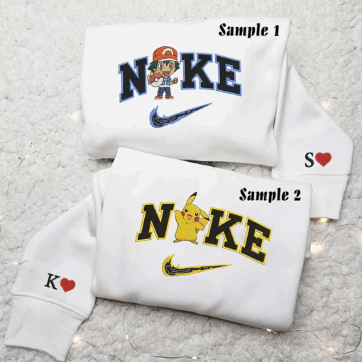 Pikachu And Ash Pokemon Embroidered Couple Shirts, Best Gift for Anime Fans