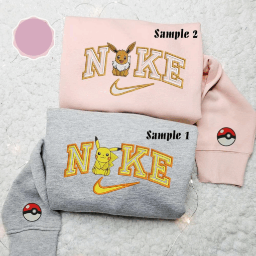 Pikachu And Eeve X Nike Couple Embroidered Shirt Pokemon Anime, Best Gift for Anime Fans