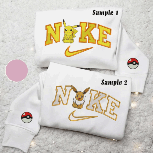 Pikachu And Eeve X Nike Couple Embroidered Shirt Pokemon Anime, Best Gift for Anime Fans