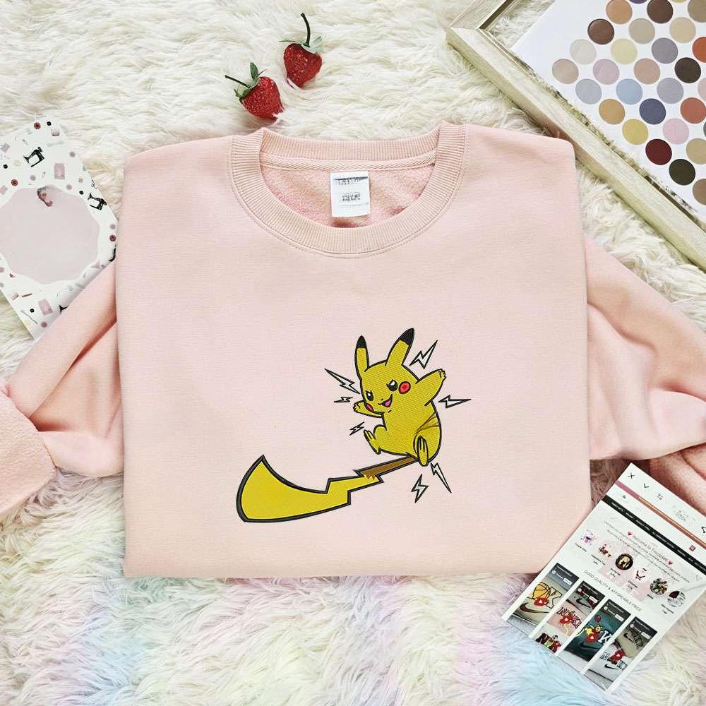 Pikachu Charge Pokemon Anime Embroidered Shirt , Anime Embroidered T-shirt Sweatshirt Hoodie, Inspired Anime Movie, Best Gift for Anime Fans