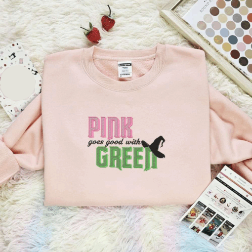Pink Goes Good With Green Wicked Movie Embroidered Shirt, Best Gift For Fans