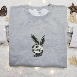 Playboy Bunny Skeleton Embroidered Sweatshirt Halloween Embroidered Hoodie Best Halloween Gift Ideas