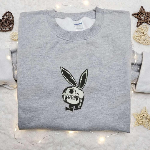 Playboy Bunny Skeleton Embroidered Sweatshirt Halloween Embroidered Hoodie Best Halloween Gift Ideas