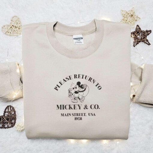 Please Return To Mickey And Co Embroidered Shirt Disney Characters Embroidered Hoodie Best Gift Idea