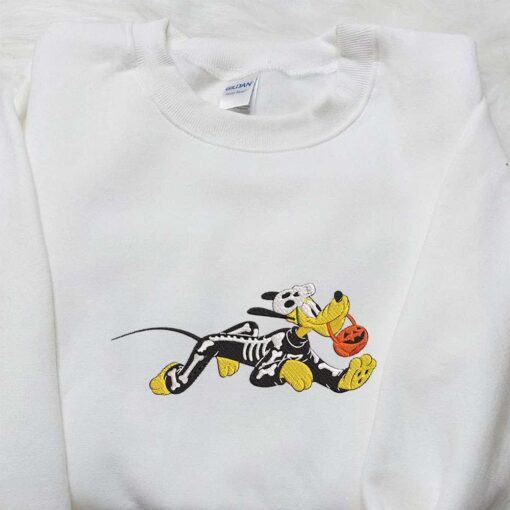 Pluto Skeleton Embroidered T shirt Disney Character Halloween Embroidered Hoodie Best Halloween Gift Ideas