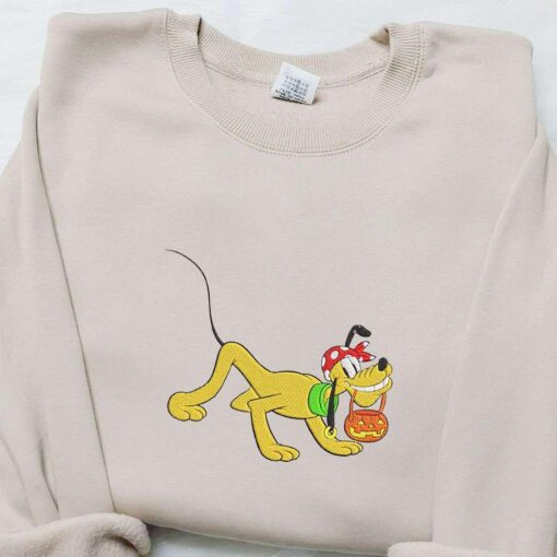 Pluto Trick Or Treat Embroidered Sweatshirt Disney Character Halloween Embroidered Sweatshirt Best Halloween Gift Ideas