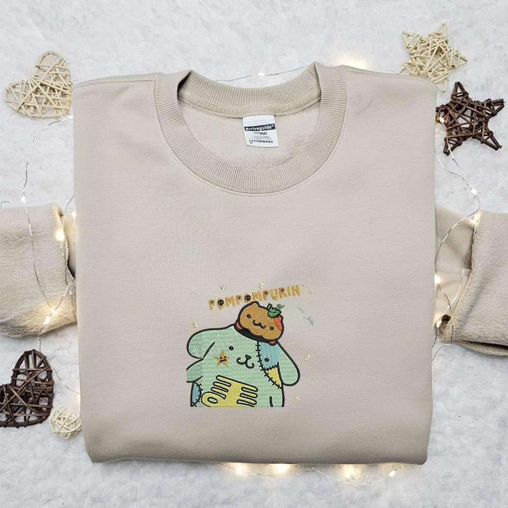 Pompompurin Zombie Embroidered Sweatshirt Cartoon Embroidered Hoodie Cute Halloween Embroidered Shirt
