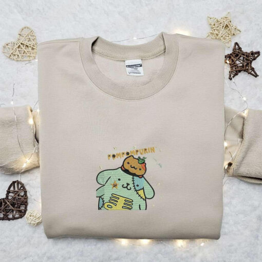 Pompompurin Zombie Embroidered Sweatshirt Cartoon Embroidered Hoodie Cute Halloween Embroidered Shirt