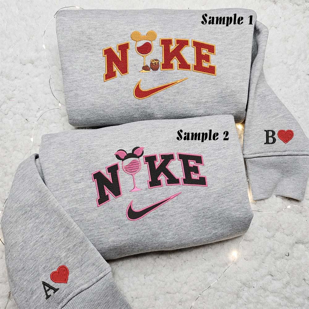 Pooh and Piglet Drink Embroidered Couple Shirts Best Gift For Lover