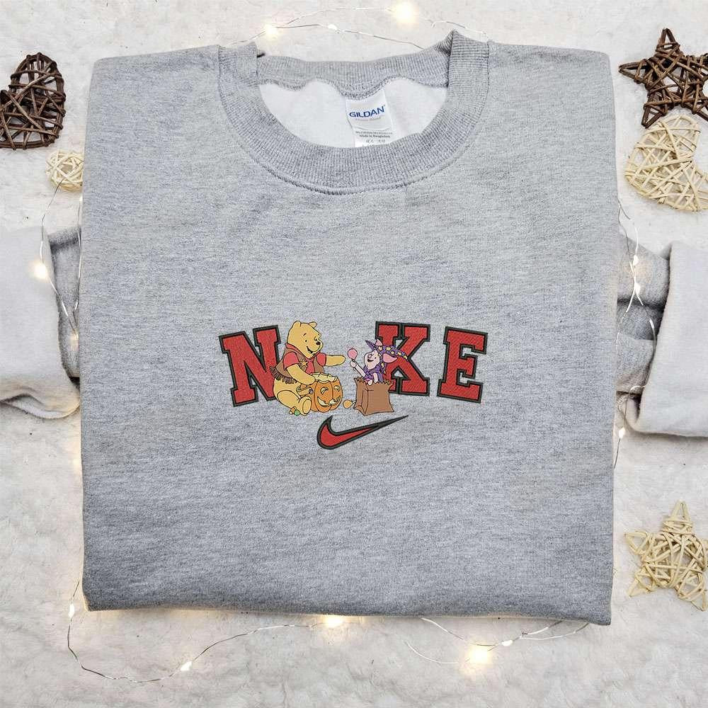 Pooh and Piglet Halloween x Nike Embroidered Sweatshirt Walt Disney Characters Embroidered Shirt Best Halloween Gift Ideas