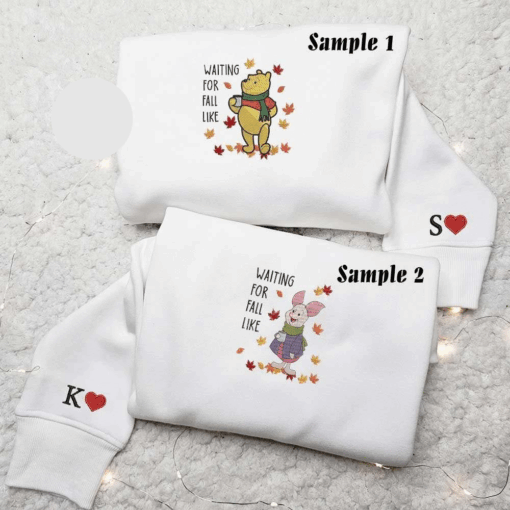 Pooh And Piglet Waiting For Fall Like Embroidered Couples Shirts
