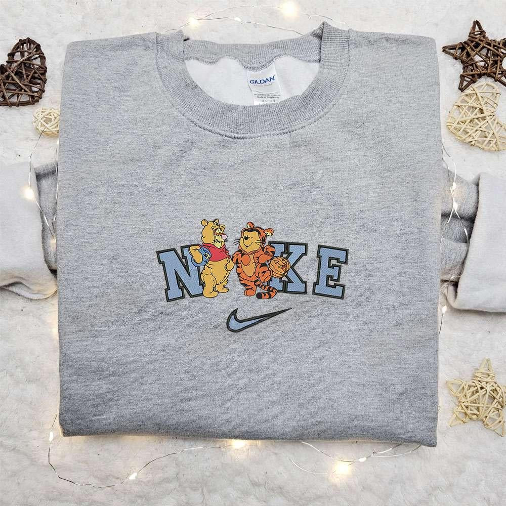 Pooh and Tigger Cosplay Halloween x Nike Embroidered Sweatshirt Walt Disney Characters Embroidered Shirt Best Halloween Gift Ideas