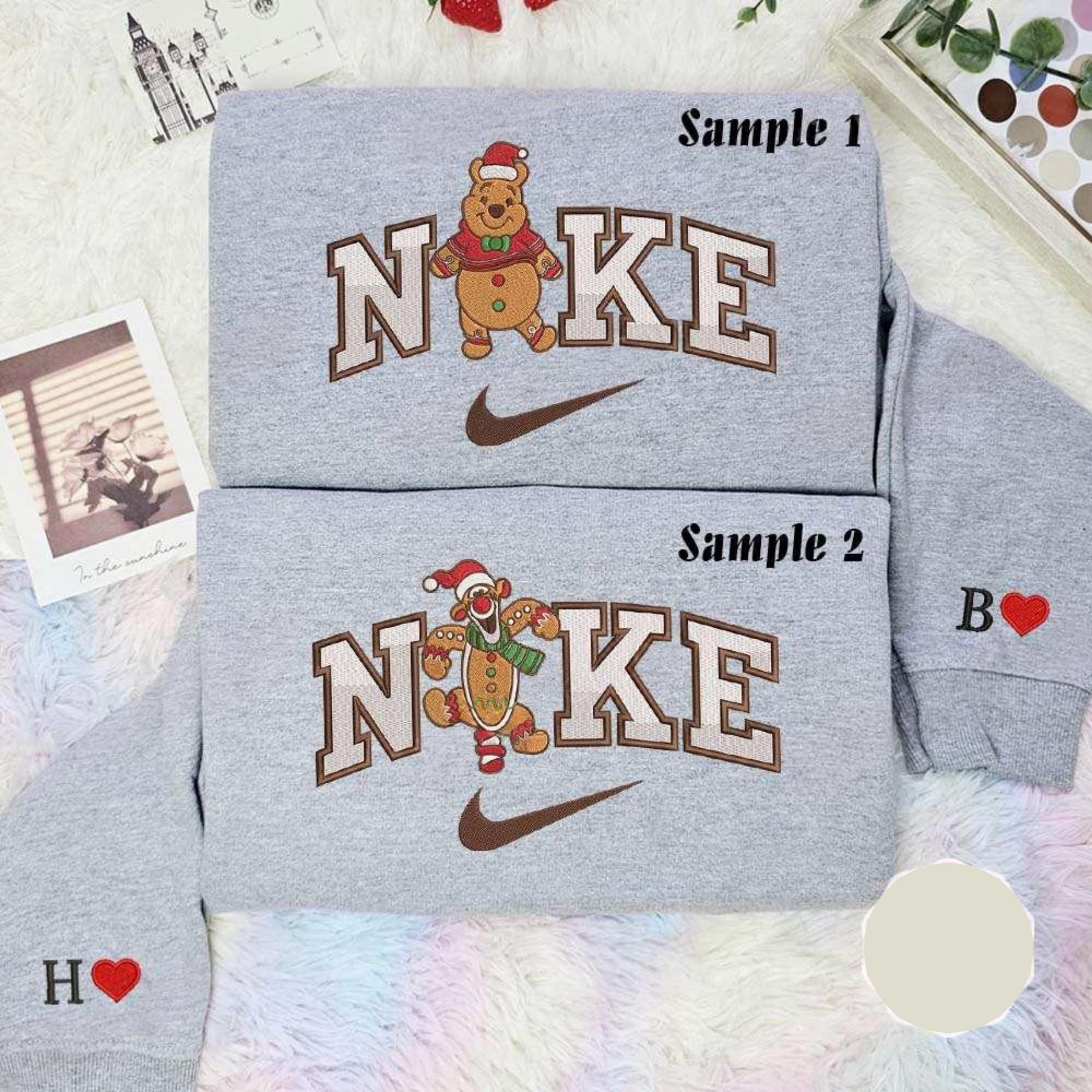 Pooh And Tigger Gingerbread Pooh Team Christmas Embroidered Couples Shirts