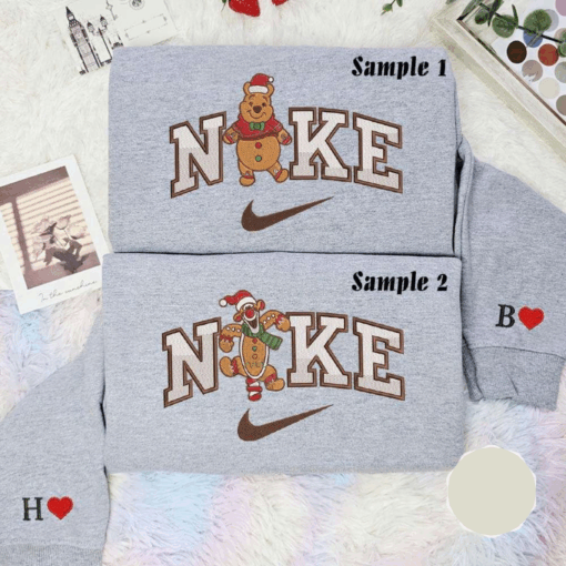 Pooh And Tigger Gingerbread Pooh Team Christmas Embroidered Couples Shirts